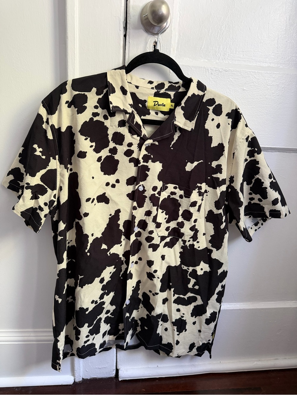 Duvin Cow Print Button-Up Shirt - Black & Cream